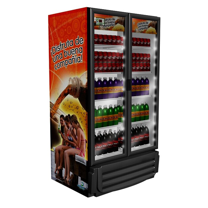 Refrigerador vertical 2 puertas de cristal, 26 pies.