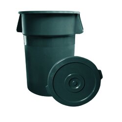 Basurero redondo, 32 galones, gris.